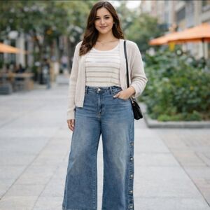 Nili Lotan x Target Luxe Wide Leg Button Jeans 16 Med Wash Modern Baggy Denim